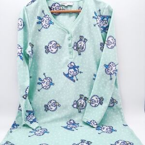 Vintage Limited Too Mint Green Fleece Sheep Henley Nightgown